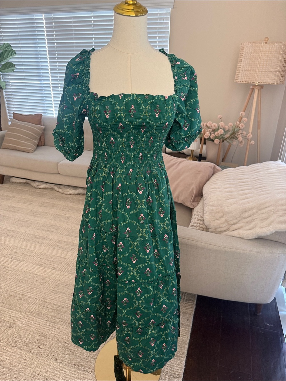 Hill House Green Floral Midi Dress